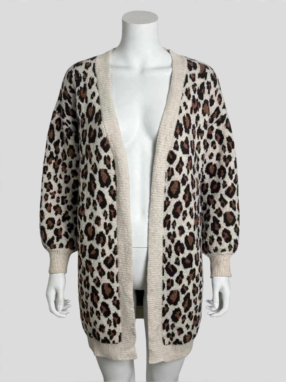 Time and Tru Leopard Print Cardigan Sweater Women's XS Extra Small Open Front